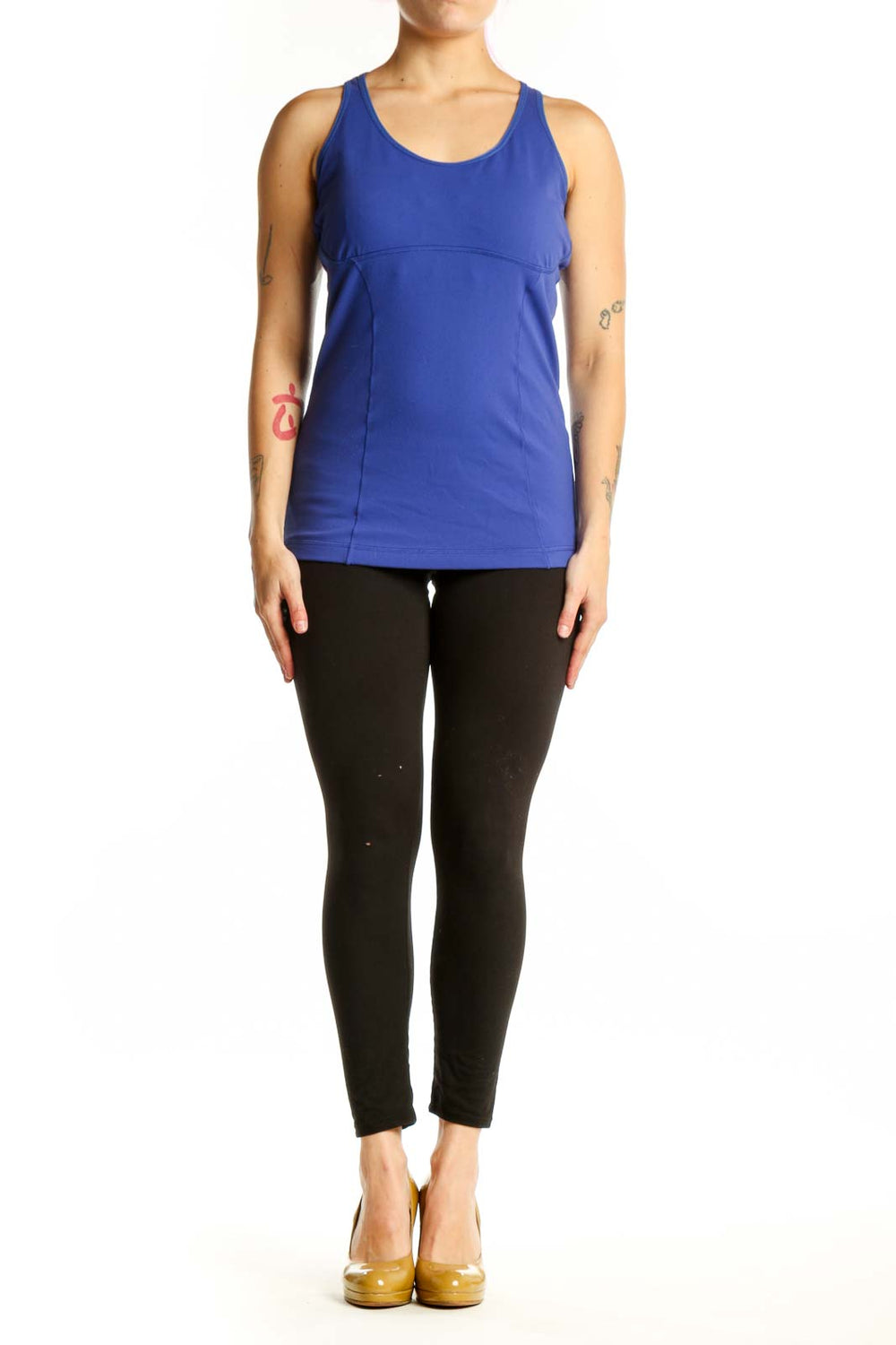 Lucy Blue Lycra Athletic Tank Top with Racerback Design - Front View