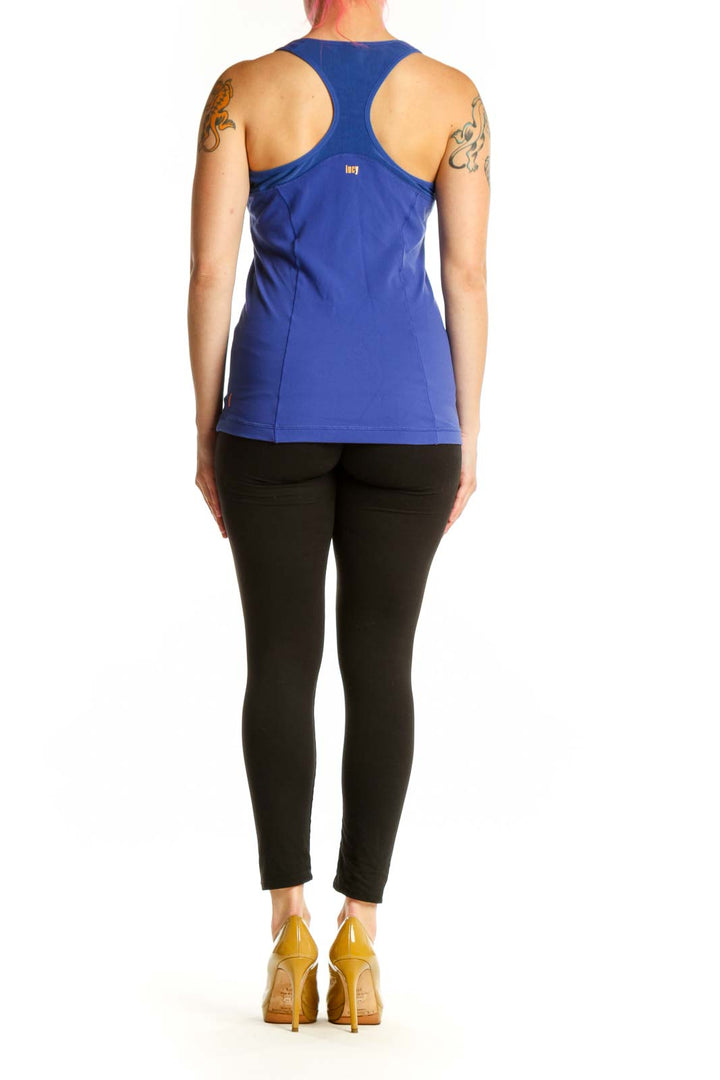 Lucy Blue Lycra Athletic Tank Top with Racerback Design - Back View