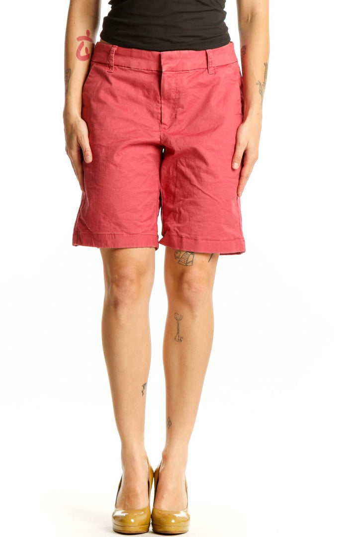 Red cotton bermuda shorts front view, J.Crew size M with classic tailored fit