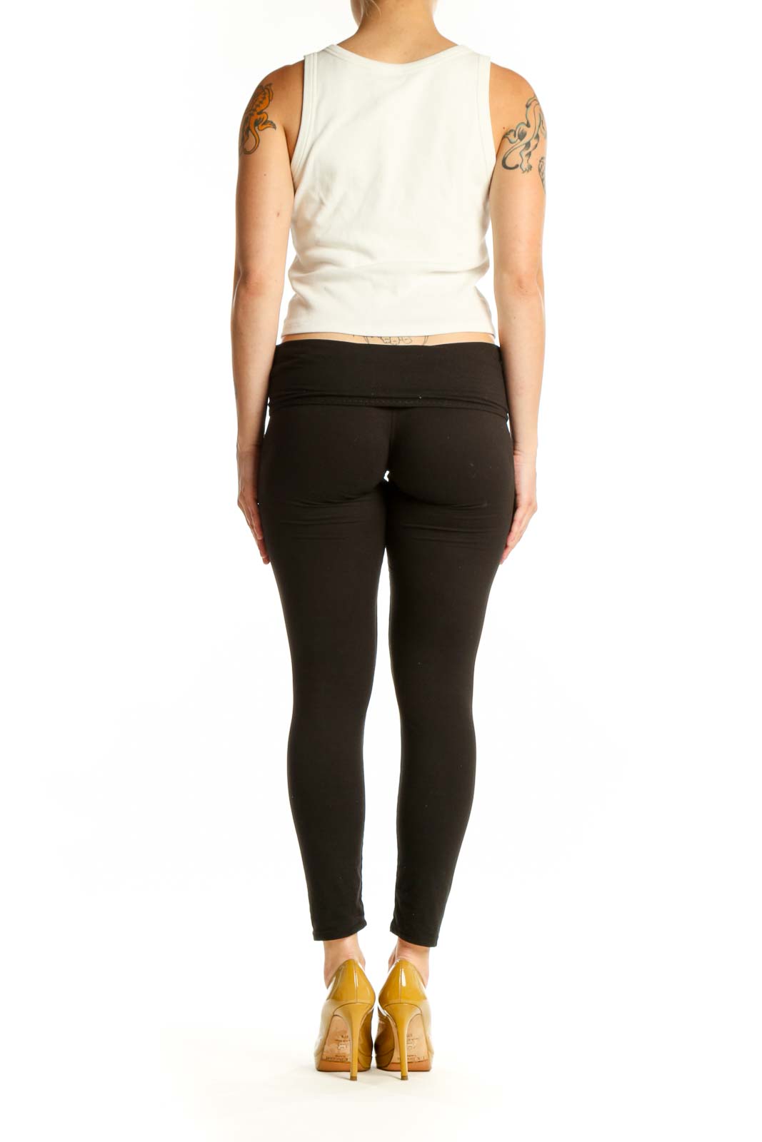 Cream ribbed sleeveless tank top back view, showing fitted silhouette