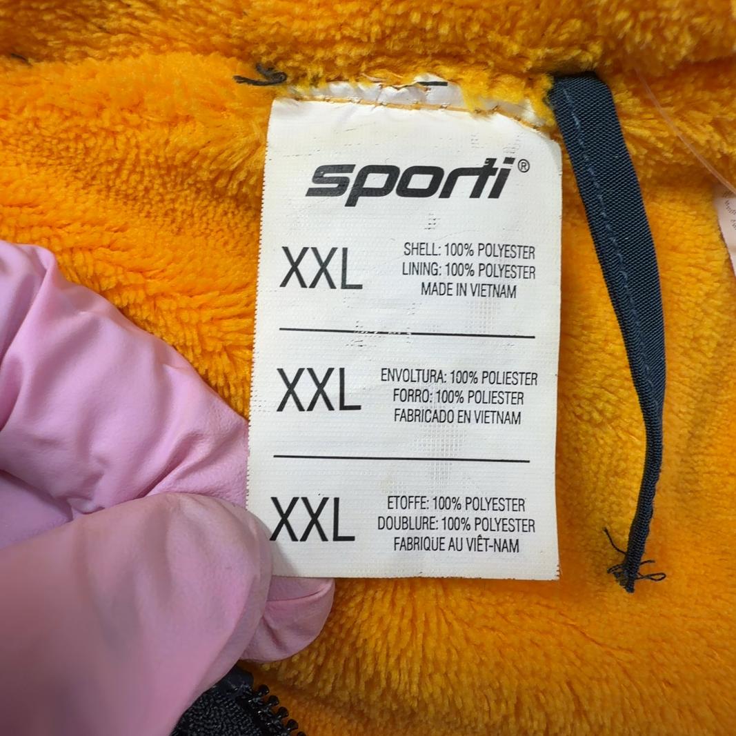 Navy hooded windbreaker jacket with gold lining, back view, XXL size