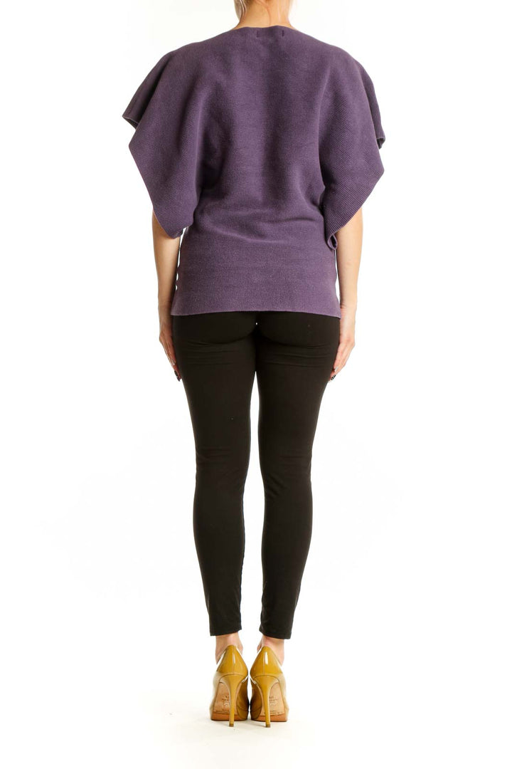 Purple ruffle sleeve top by Michael Kors with flutter sleeves, back view