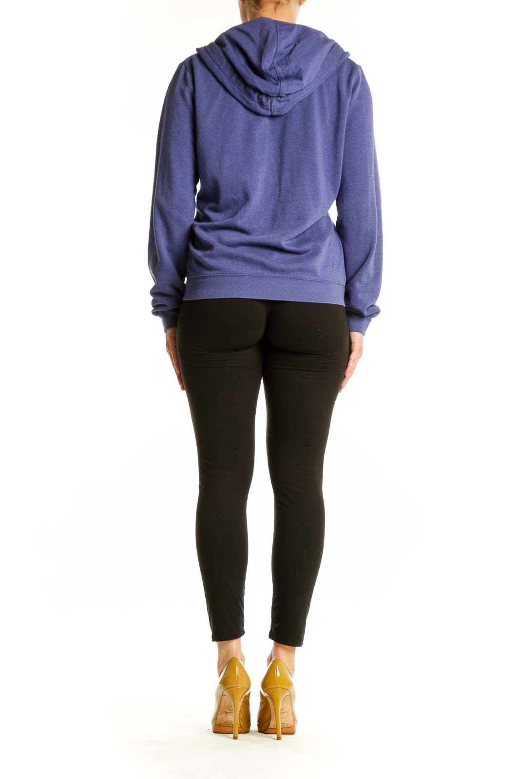 Navy Nike zip-up hoodie back view, showing relaxed fit and drawstring hood