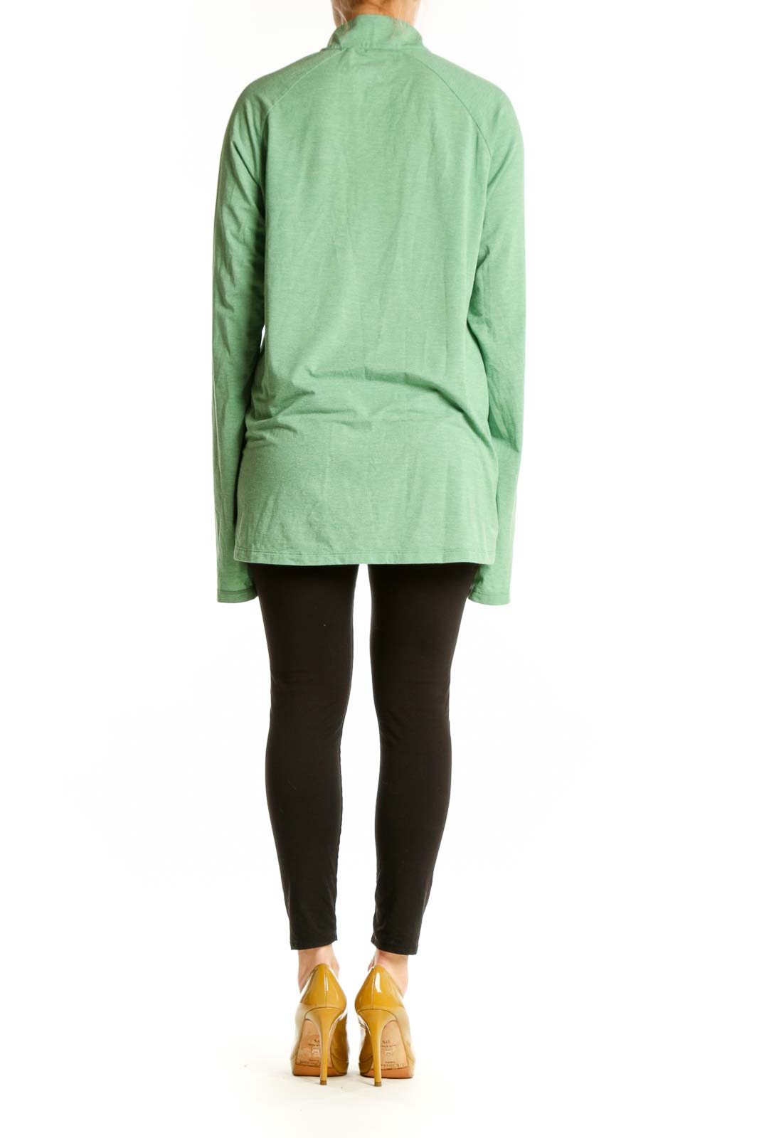 Sage green The North Face quarter-zip pullover back view, showing relaxed fit and long sleeves