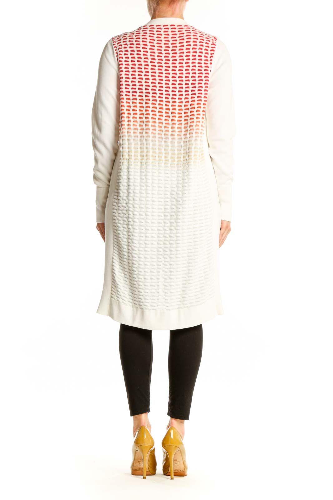 MAGASCHONI cream and red ombre knit cardigan back view showing ombre gradient design