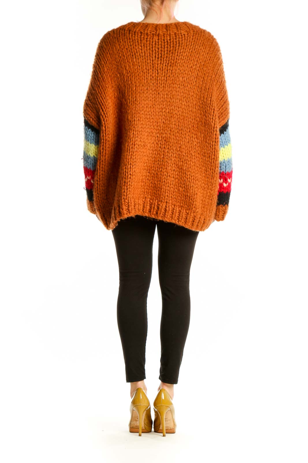 LASSONG multicolor striped knit pullover sweater back view showing bold horizontal stripe pattern and long sleeves