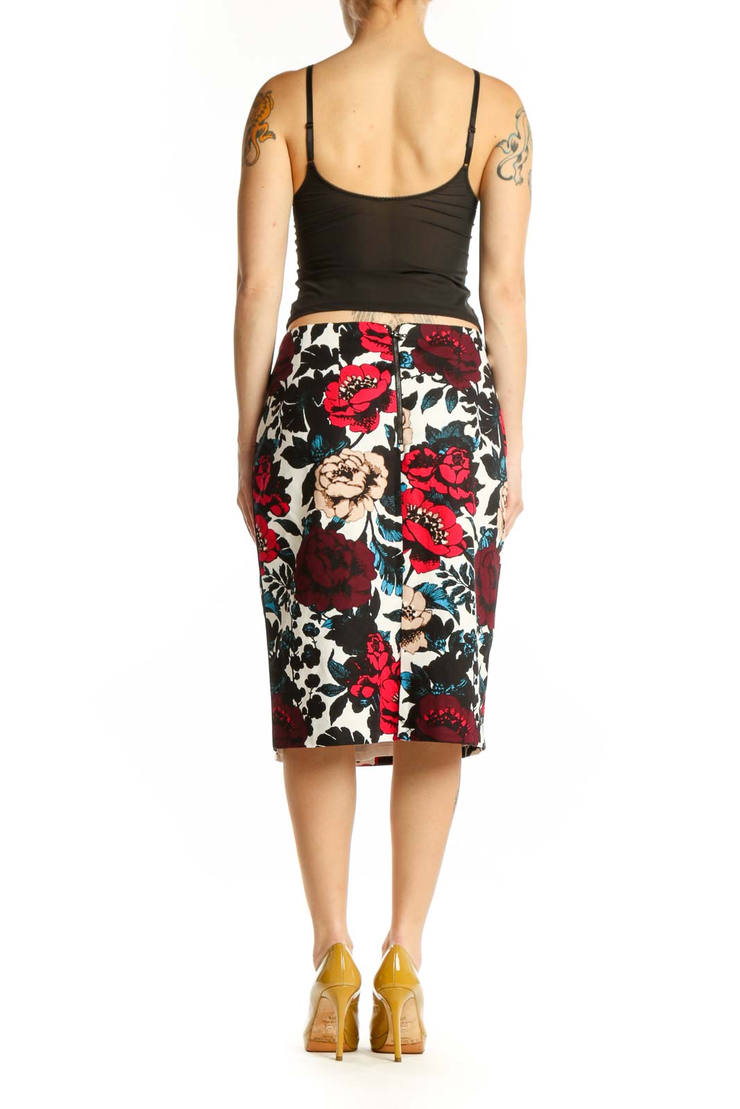 Adrianna Papell multicolor floral pencil skirt back view showing fitted silhouette and knee-length design
