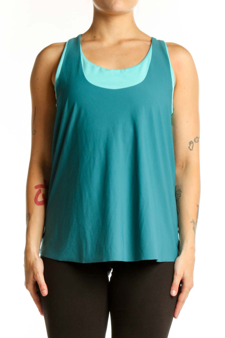 Athleta teal and mint colorblock racerback athletic tank top front view