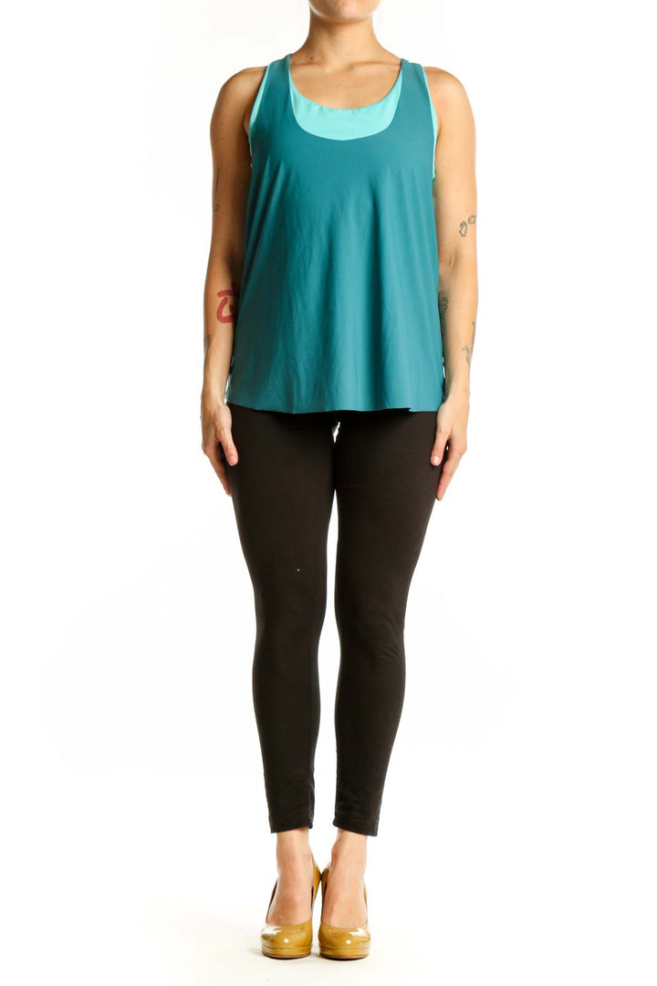 Athleta teal and mint colorblock racerback athletic tank top front view