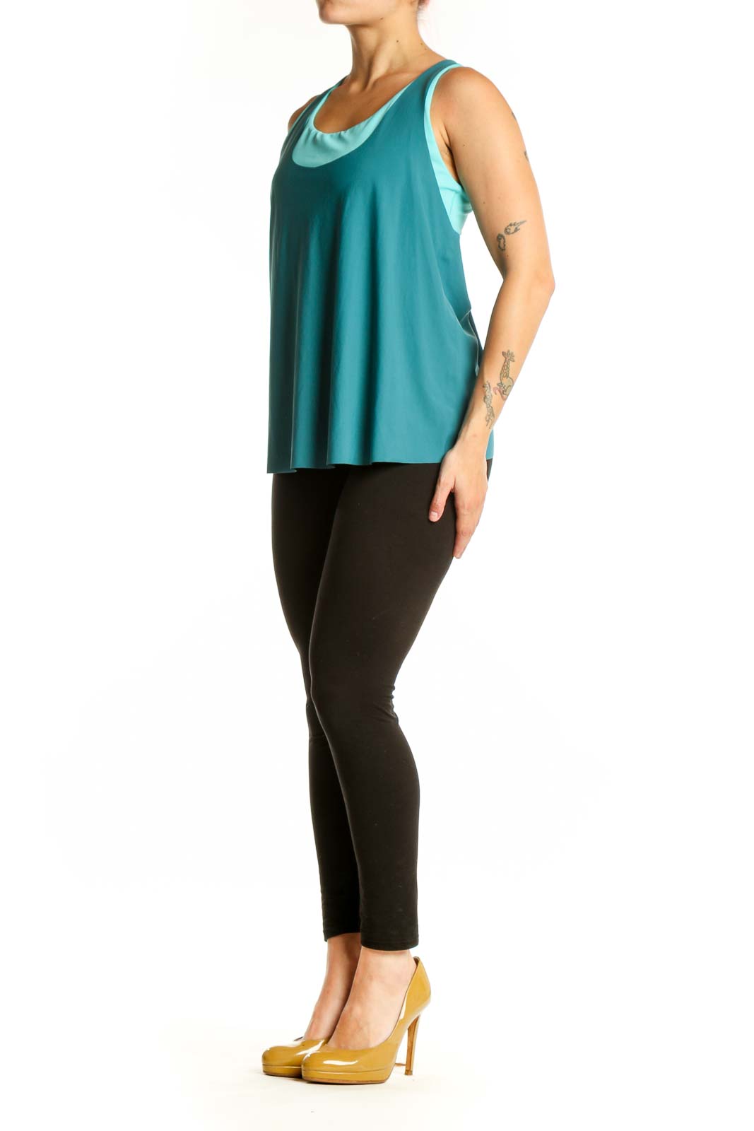 Athleta teal and mint colorblock racerback athletic tank top front view