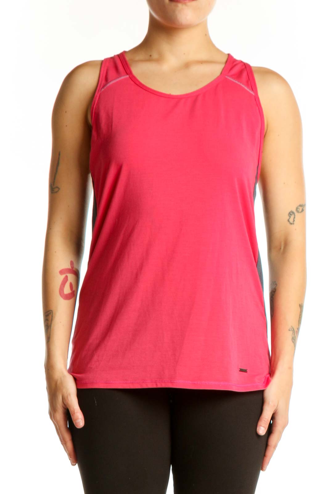 Red SUGOI athletic tank top with scoop neckline and reinforced shoulder straps, front view