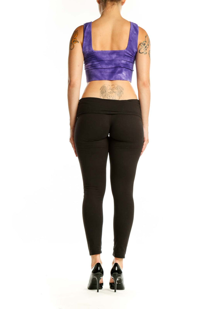 Purple tie-dye crop sports bra with square neckline, back view showing supportive design