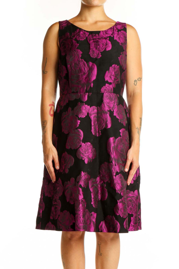 Black and magenta floral sleeveless A-line dress by RSVP by Talbots, front view