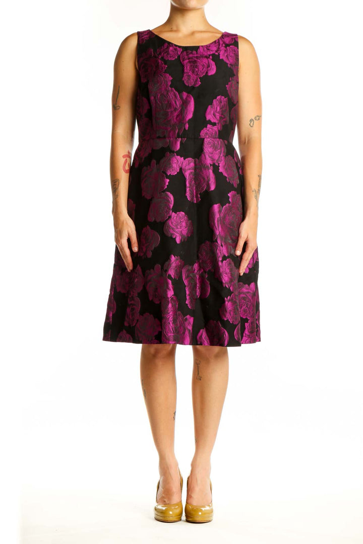 Black and magenta floral sleeveless A-line dress by RSVP by Talbots, front view