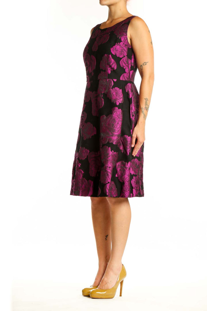 Black and magenta floral sleeveless A-line dress by RSVP by Talbots, front view