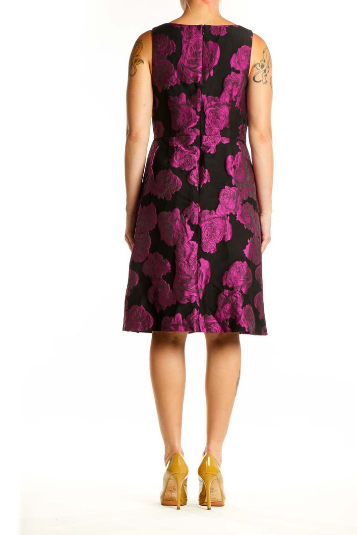 Black and magenta floral sleeveless A-line dress by RSVP by Talbots, back view