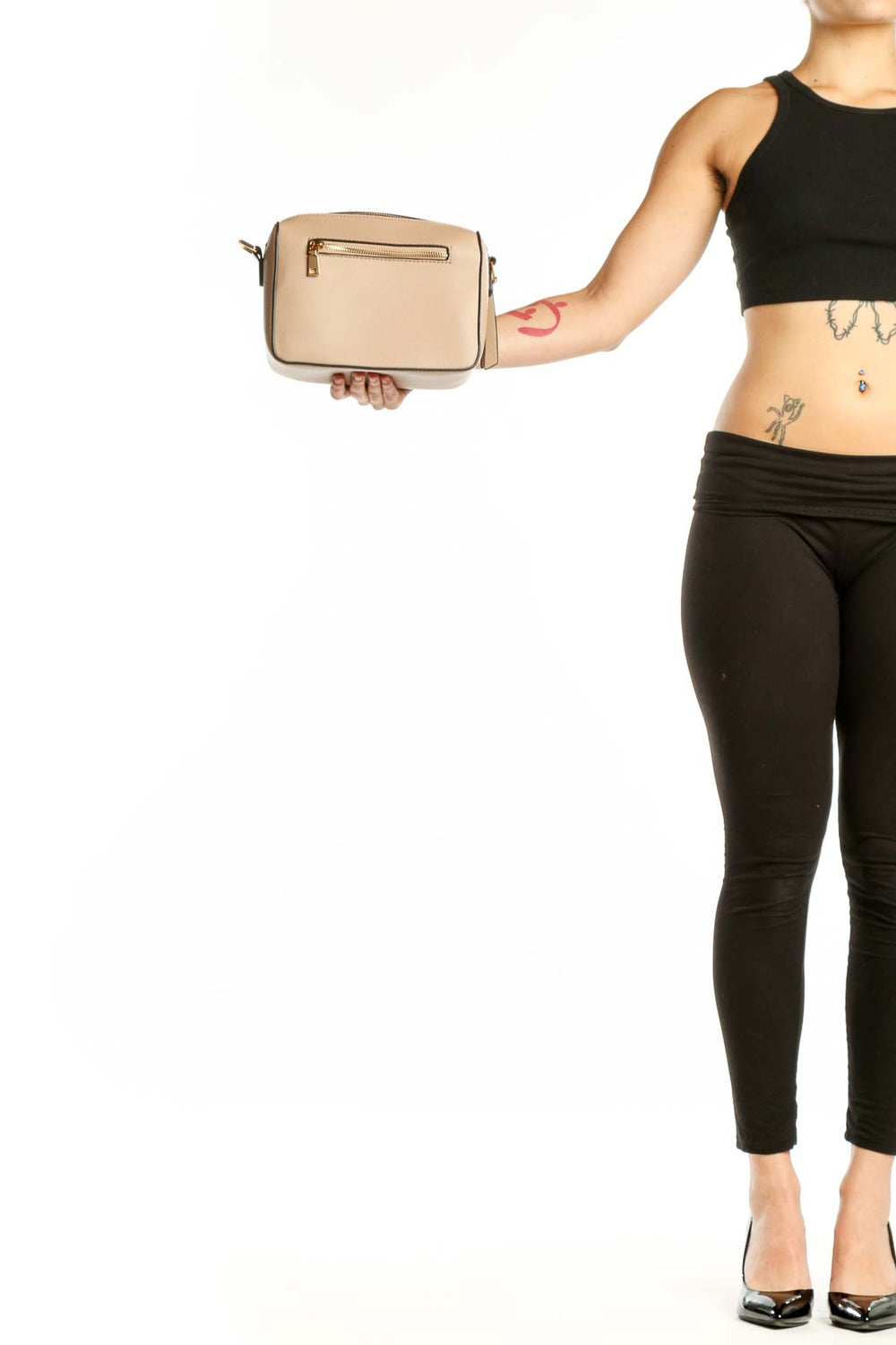 Cream structured crossbody clutch with gold-tone zip pocket and adjustable strap by SilkRoll