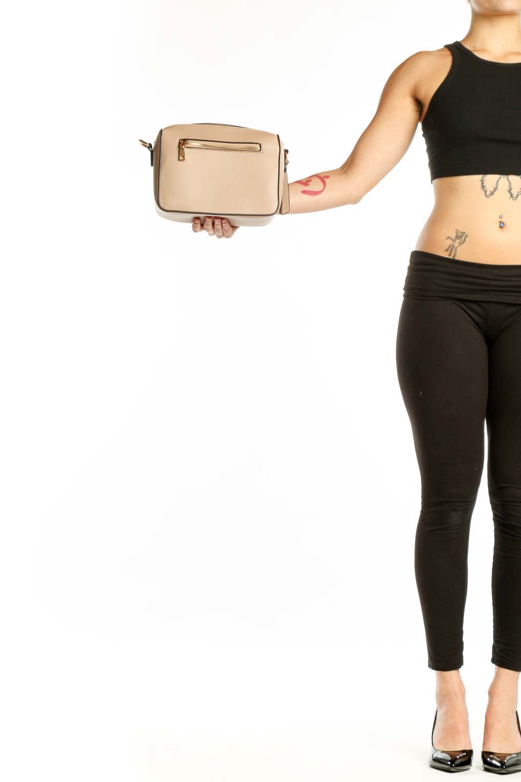 Cream structured crossbody clutch with gold-tone zip pocket and adjustable strap by SilkRoll