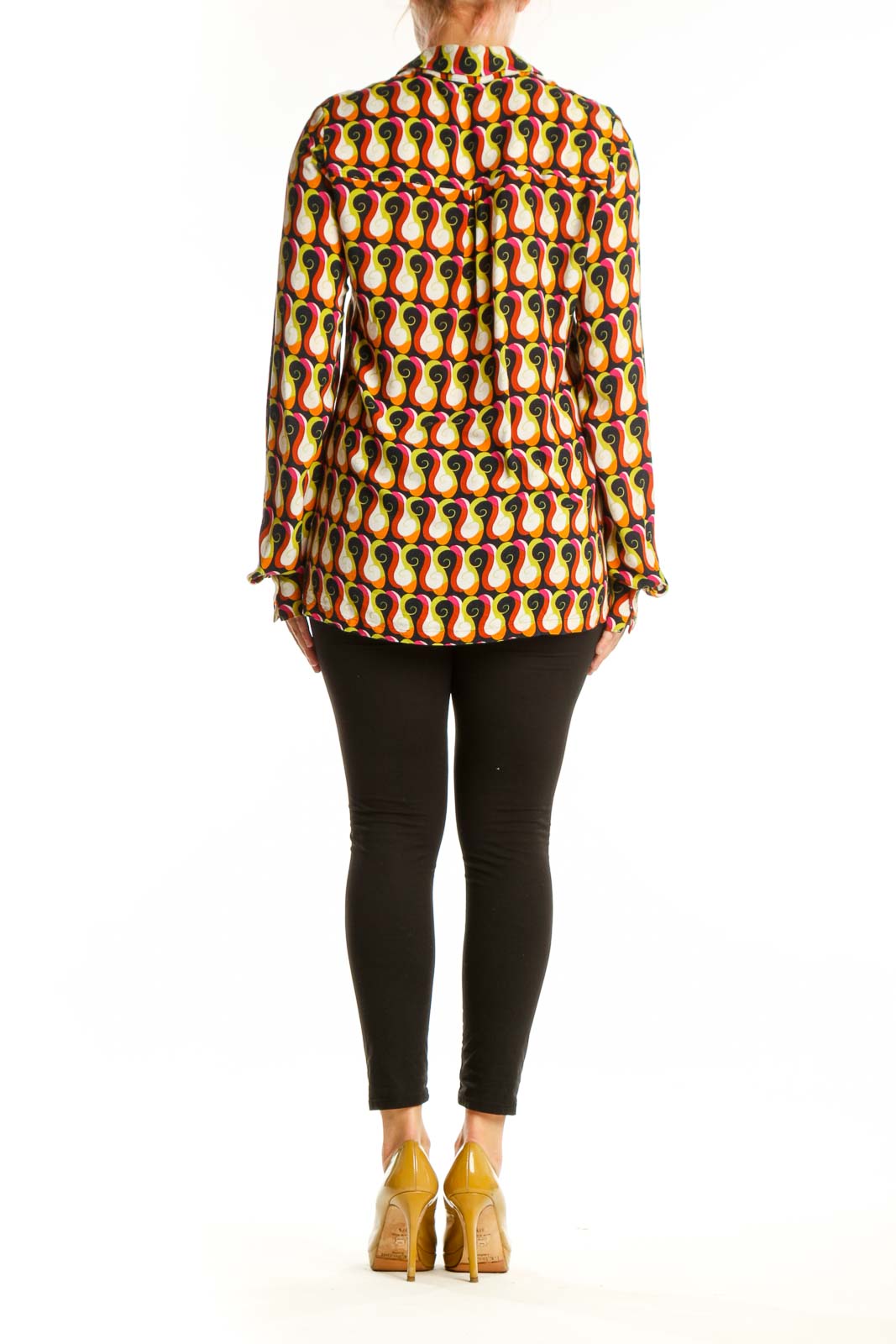 Back view of multicolor abstract print Surkana shirt showing relaxed fit and full pattern design