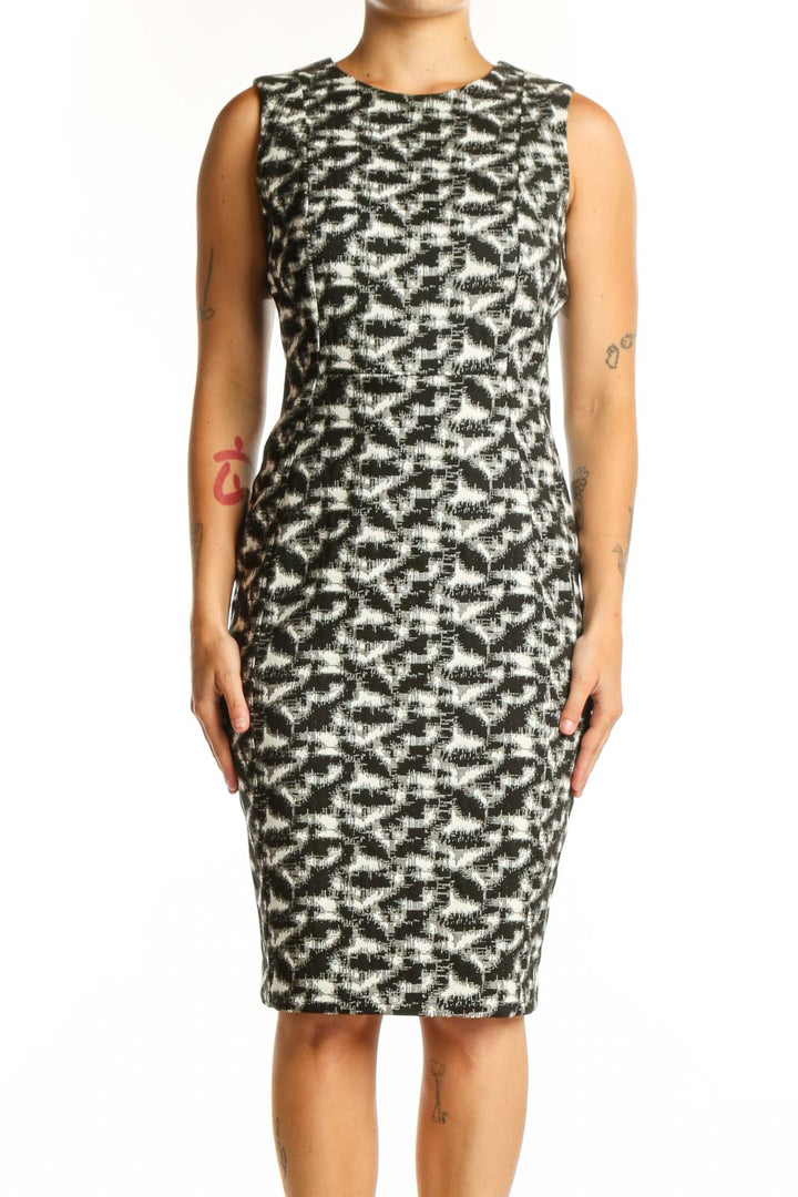 Black and white abstract print sleeveless Calvin Klein dress front view