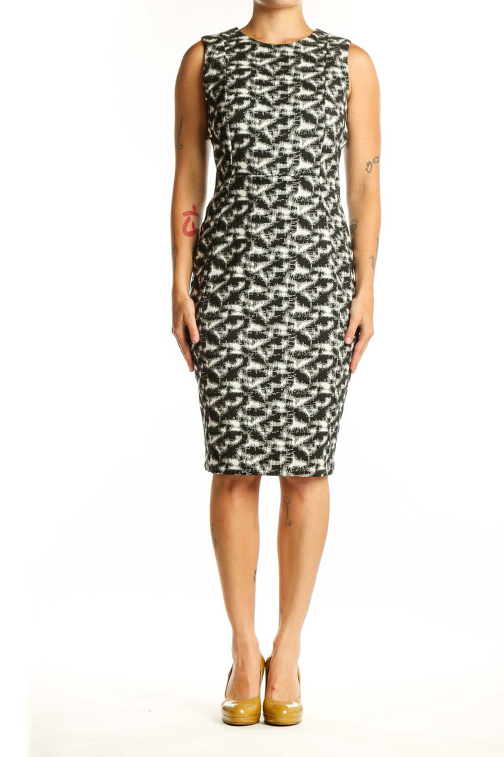 Black and white abstract print sleeveless Calvin Klein dress front view
