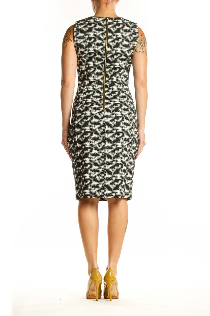 Black and white abstract print sleeveless Calvin Klein dress back view