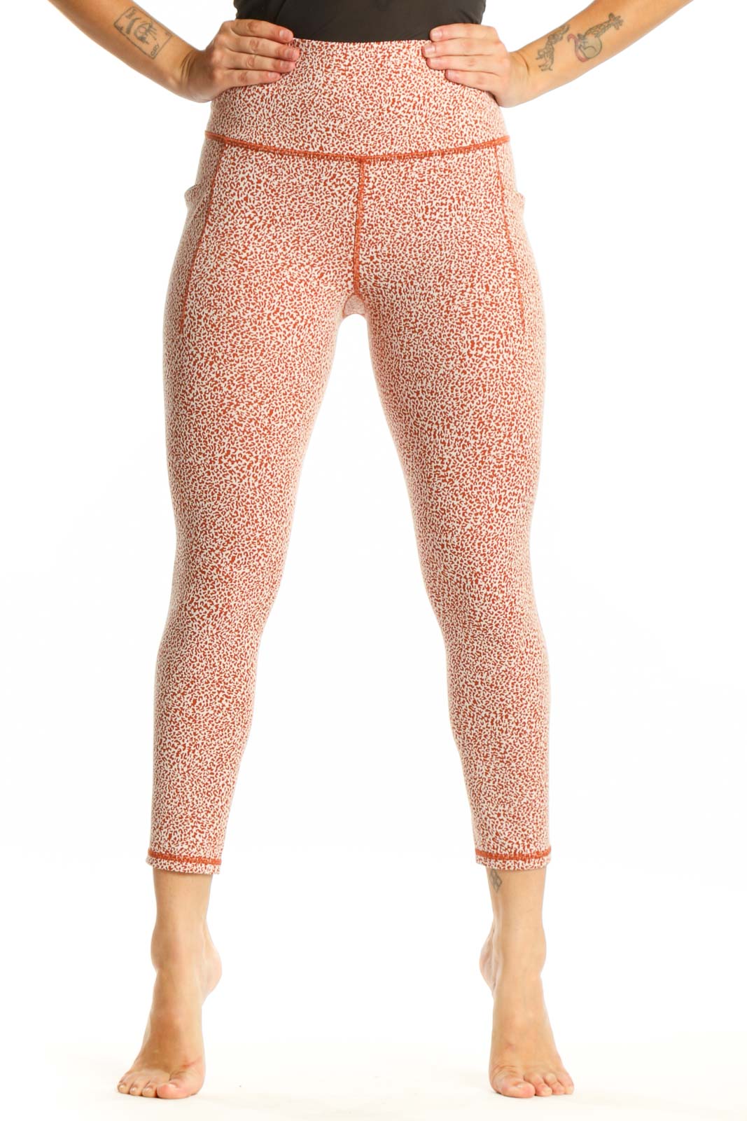 Athleta coral speckled high-waist capri leggings front view on model