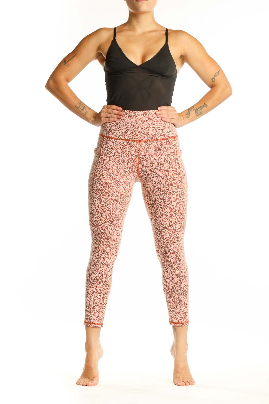 Athleta coral speckled high-waist capri leggings front view on model