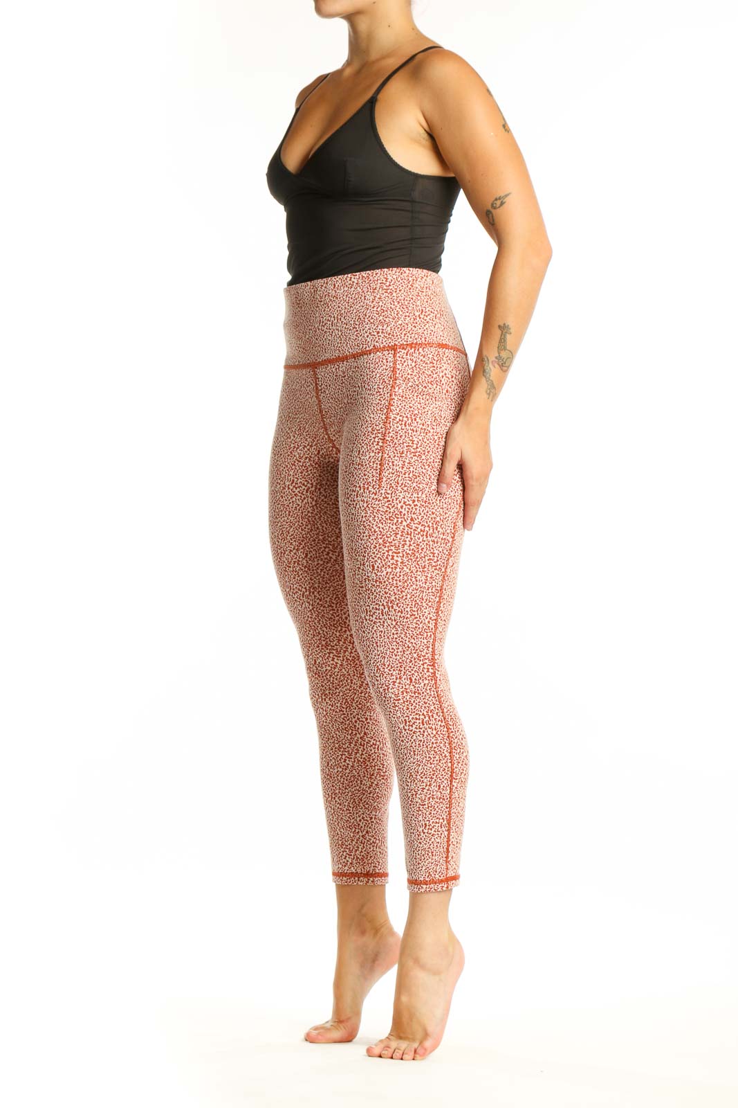 Athleta coral speckled high-waist capri leggings front view on model