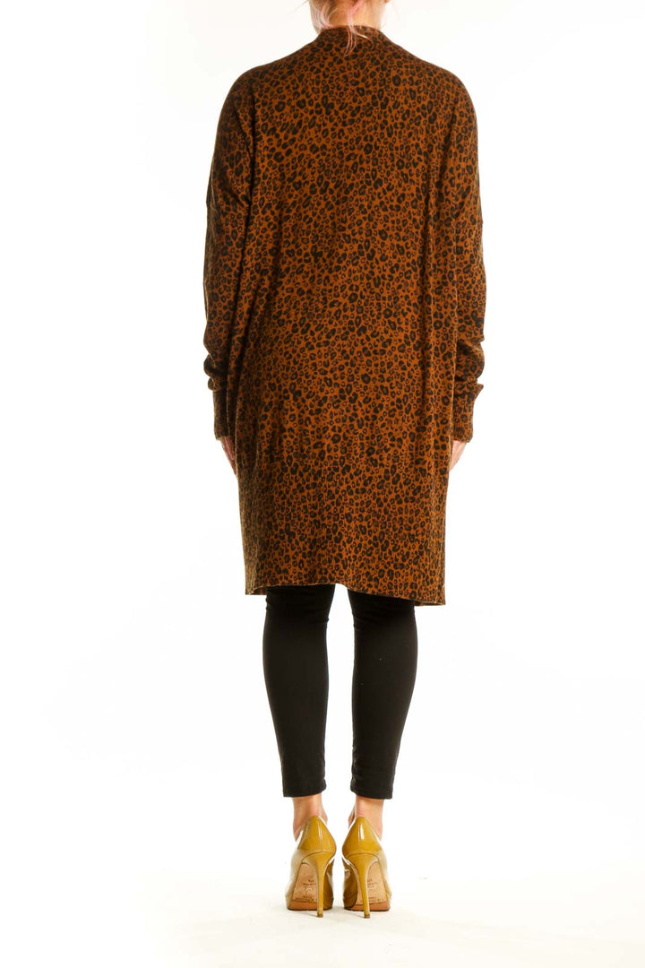 Brown leopard print knit cardigan by Sanctuary, back view showing full length and pattern