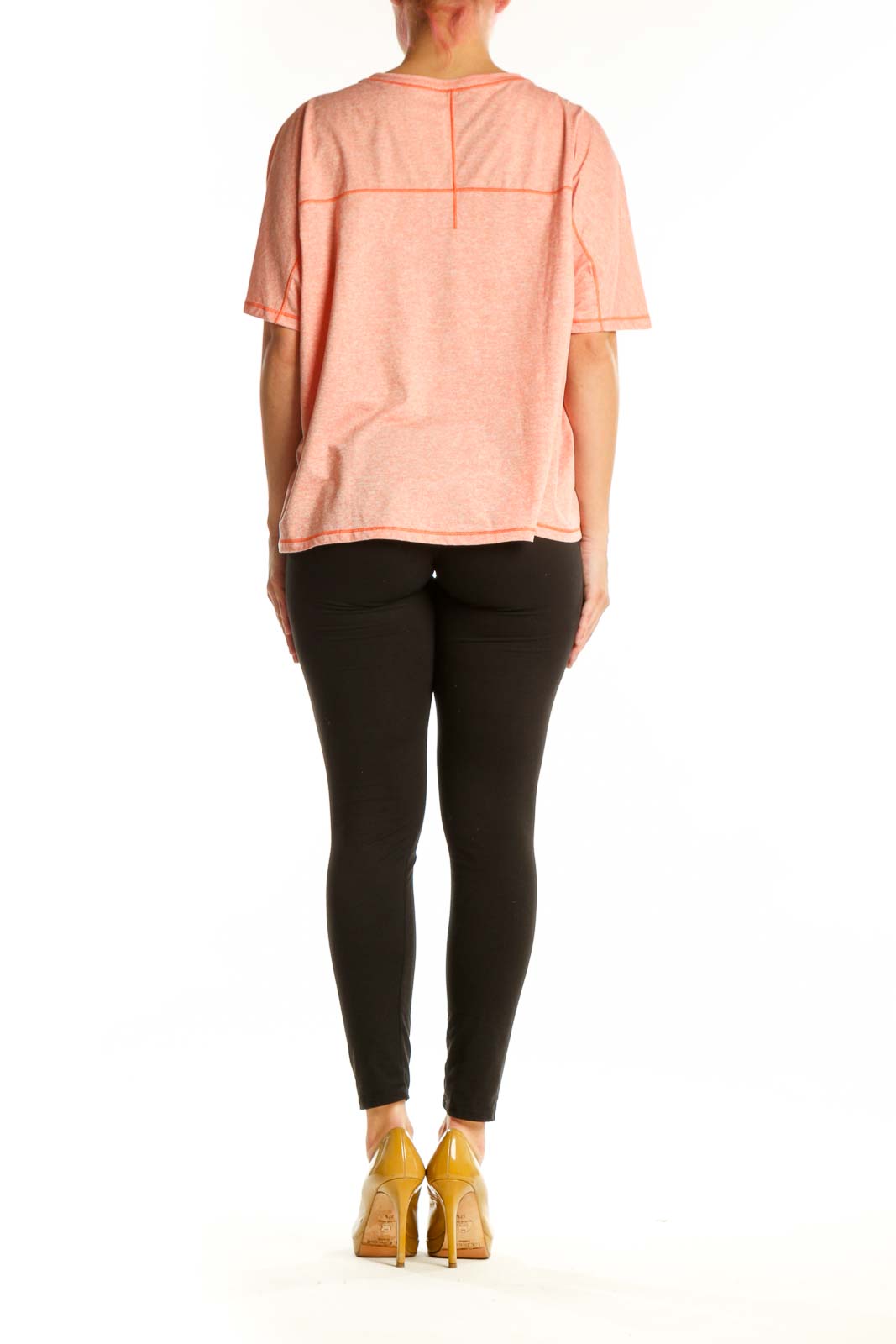 Coral heathered The North Face relaxed fit activewear tee back view on model