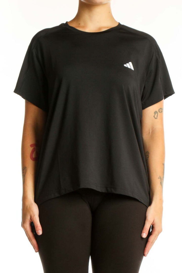 Black Adidas Activewear T-Shirt front view with white logo on chest, size L