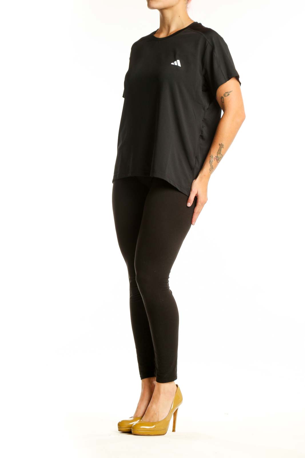 Black Adidas Activewear T-Shirt front view with white logo on chest, size L