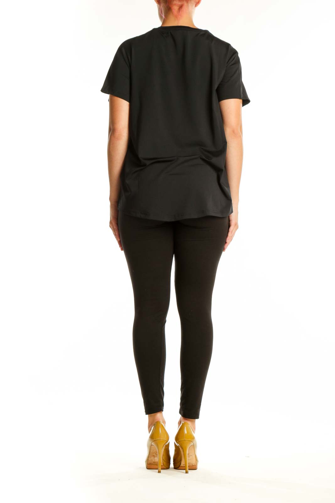 Black Adidas Activewear T-Shirt back view showing relaxed fit and white logo detail