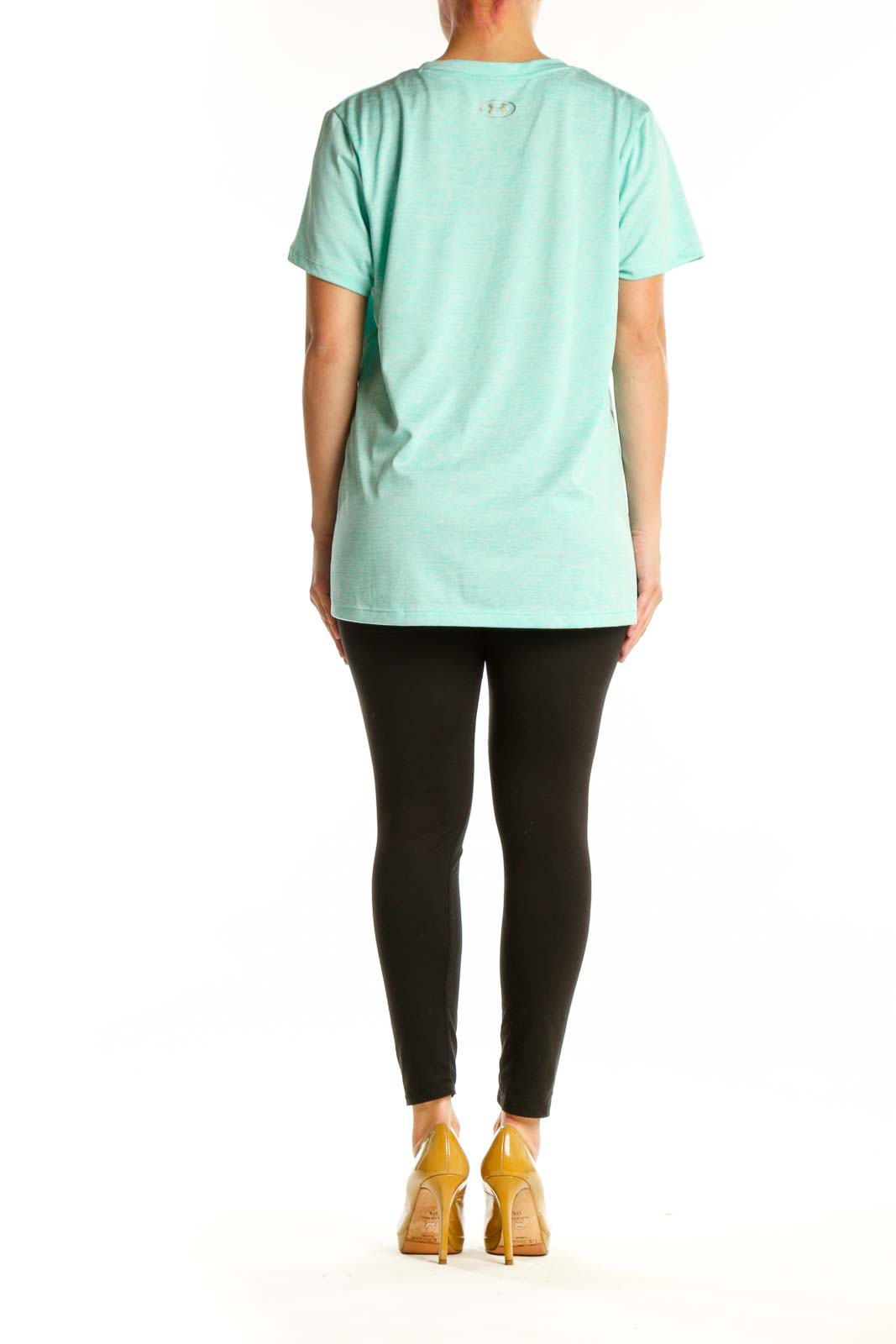 Mint green Under Armour V-neck athletic tee back view, showing relaxed fit and heathered texture