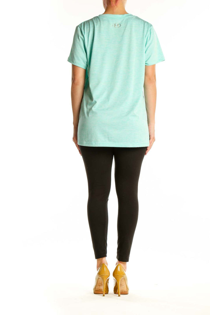 Mint green Under Armour V-neck athletic tee back view, showing relaxed fit and heathered texture