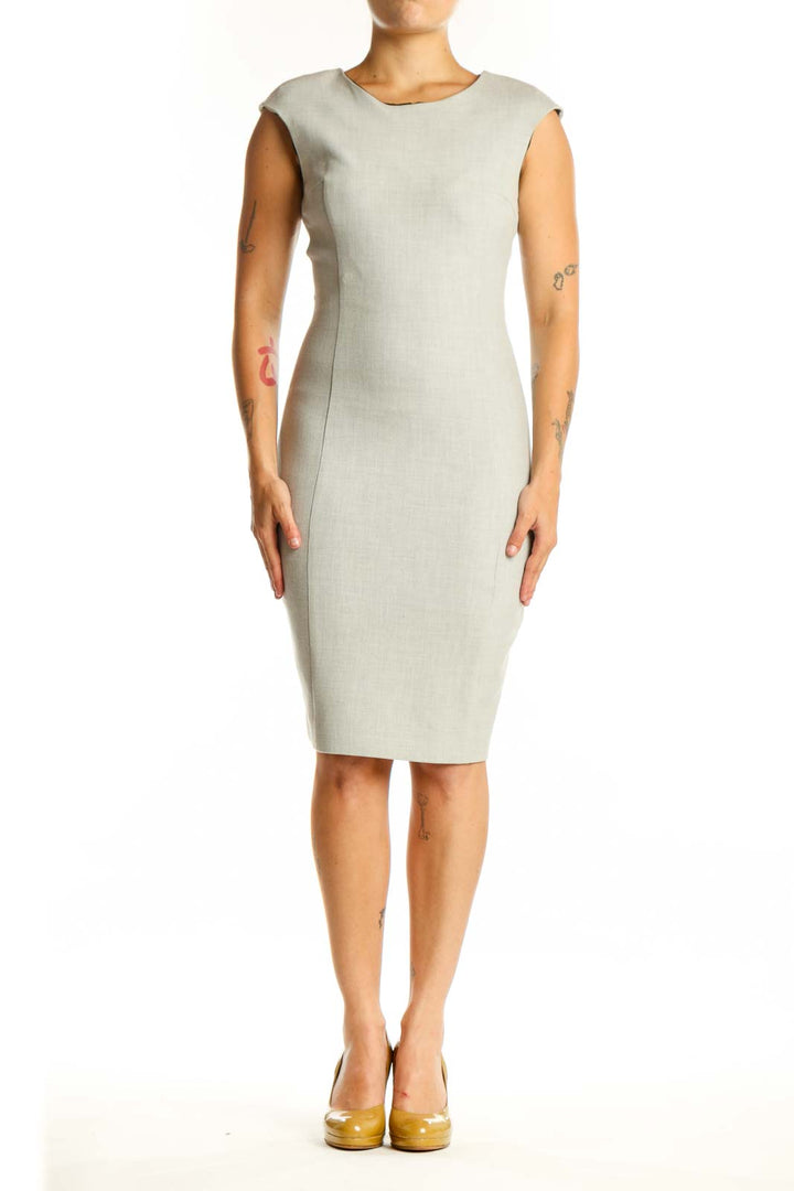 Cream sleeveless bodycon midi dress front view, Zara Basic XS
