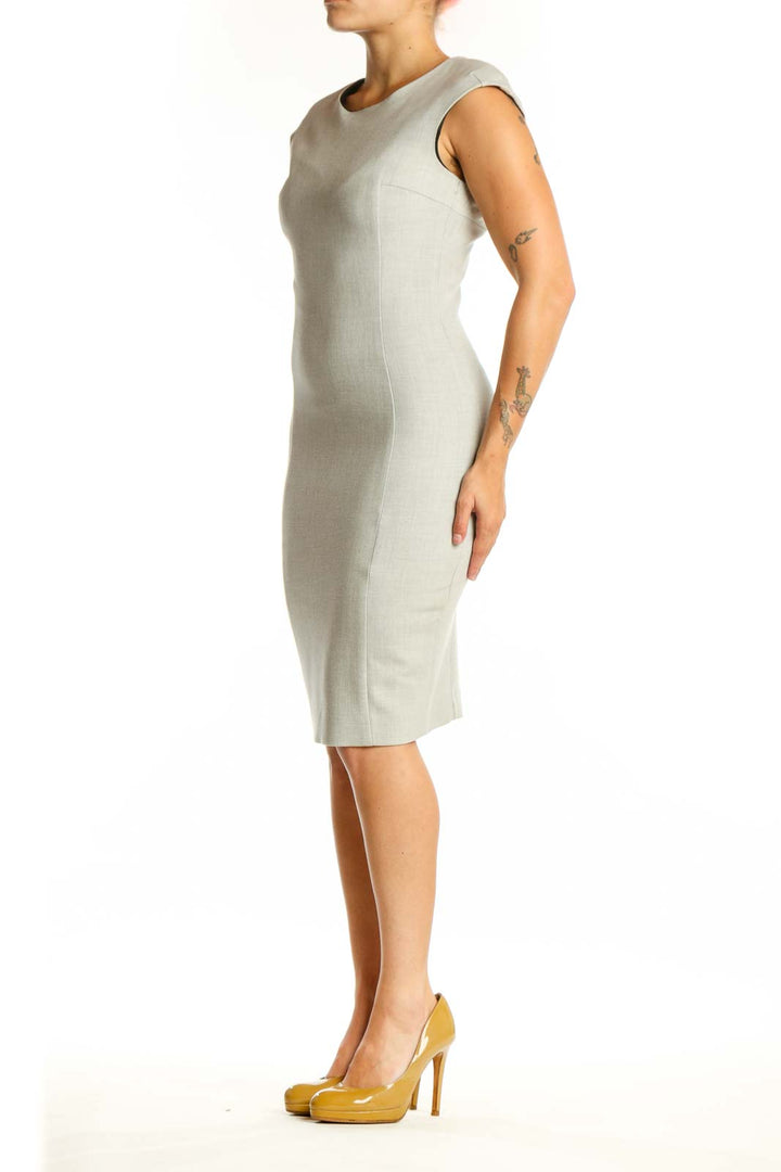 Cream sleeveless bodycon midi dress front view, Zara Basic XS