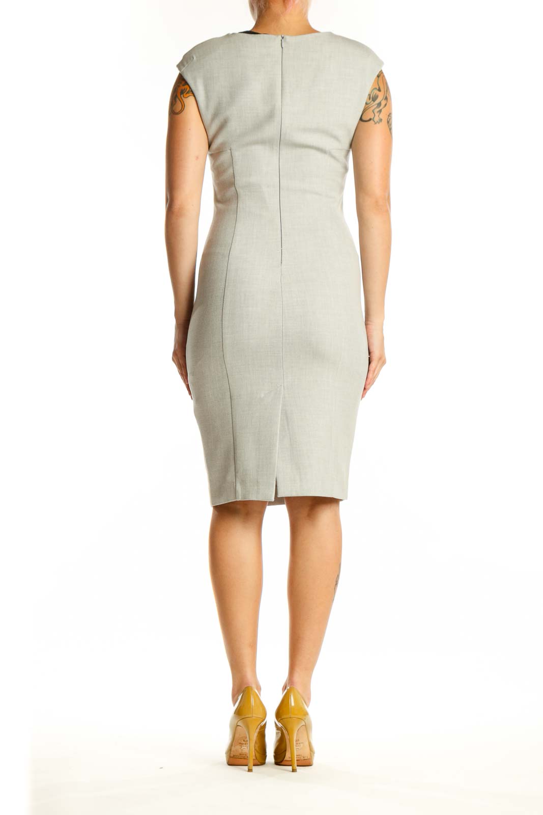 Cream sleeveless bodycon midi dress back view, Zara Basic XS