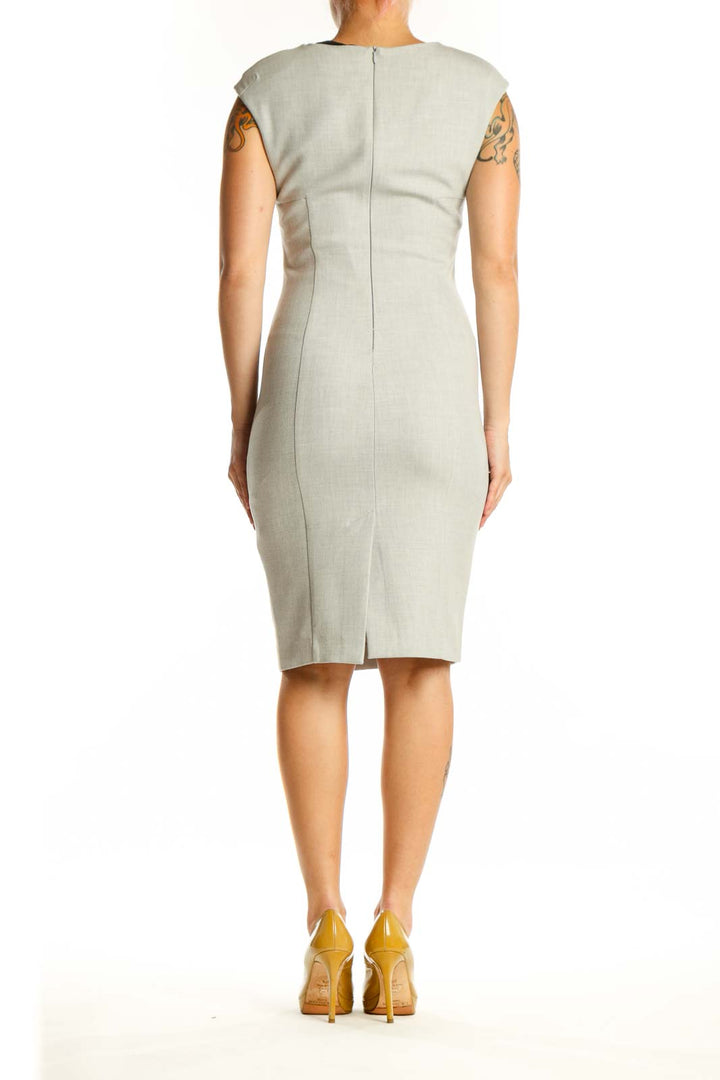 Cream sleeveless bodycon midi dress back view, Zara Basic XS