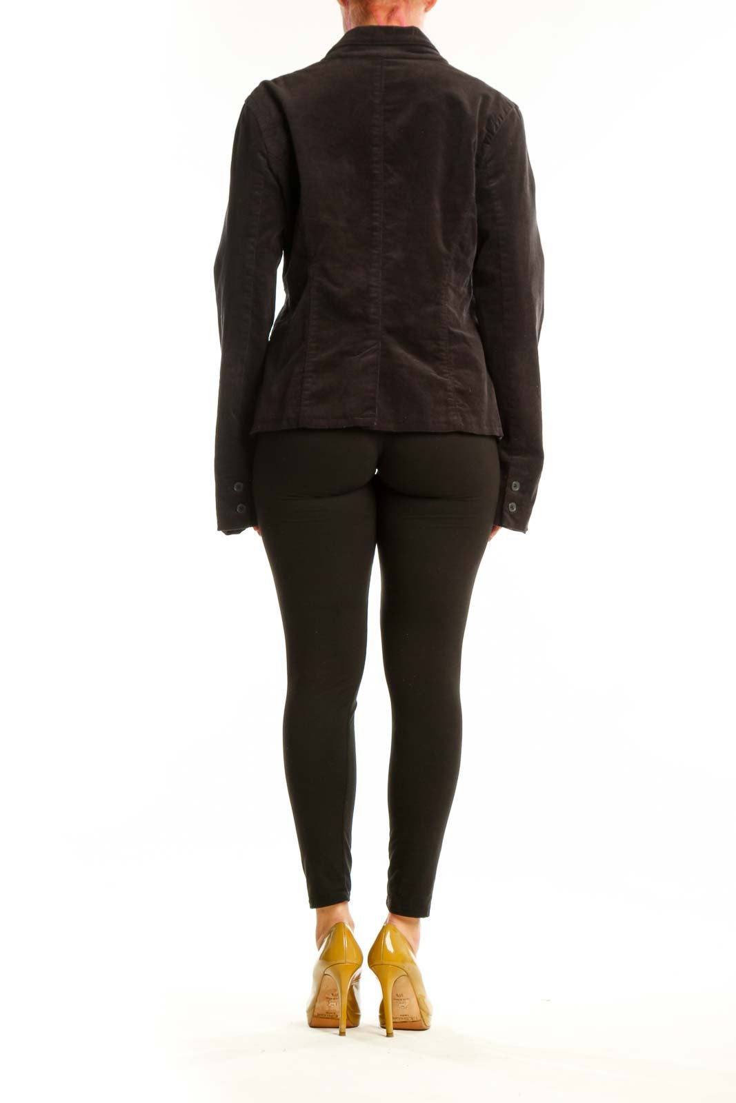 Black corduroy blazer back view showing tailored fit and structured silhouette