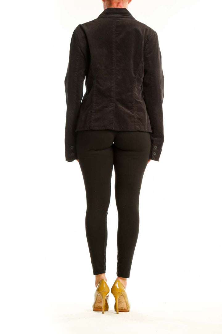 Black corduroy blazer back view showing tailored fit and structured silhouette