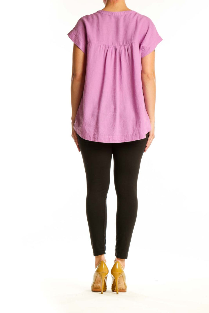 Splendid pink linen viscose short sleeve top back view, showing relaxed fit and draping