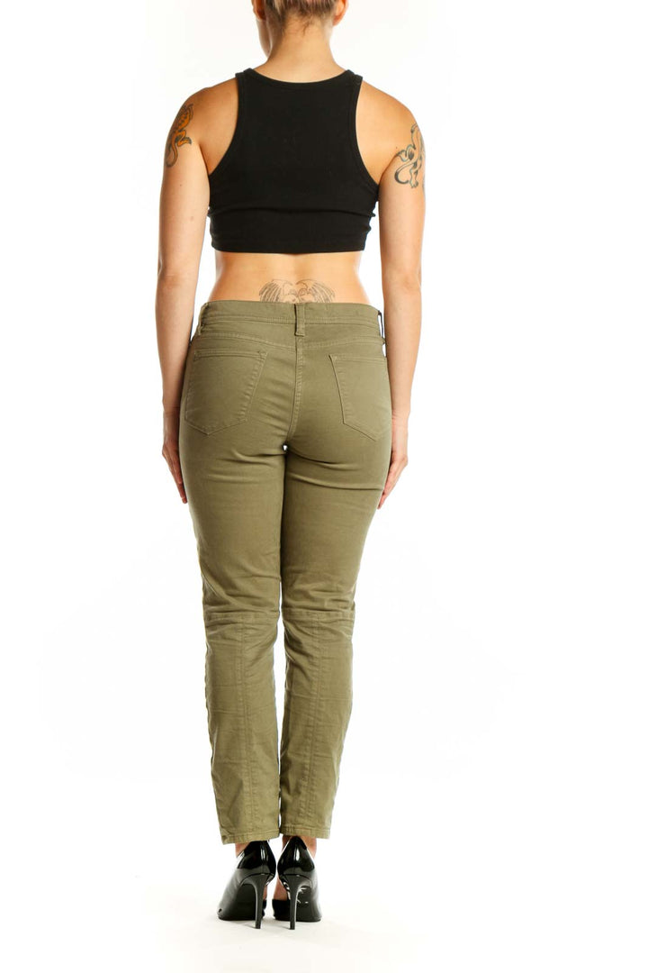 Back view of olive green cropped cargo pants showing relaxed fit and ankle length
