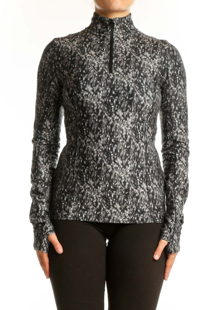Calia gray speckled quarter-zip activewear top front view, fitted long sleeve design