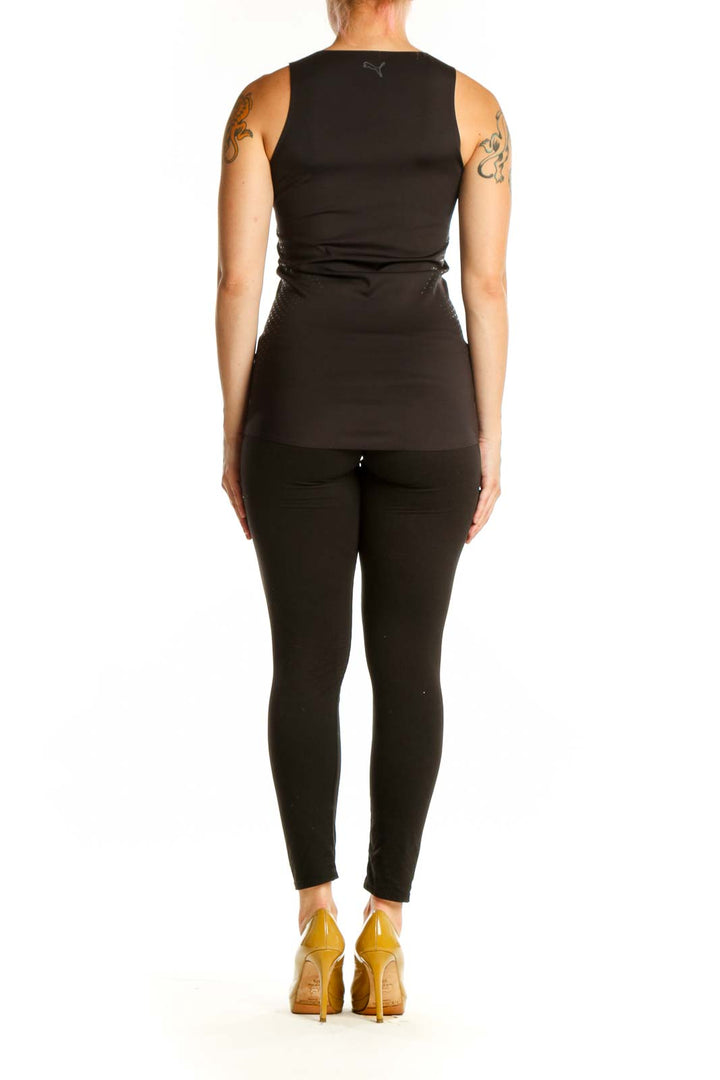 Black Puma athletic tank top back view showing mesh detailing and sleeveless design