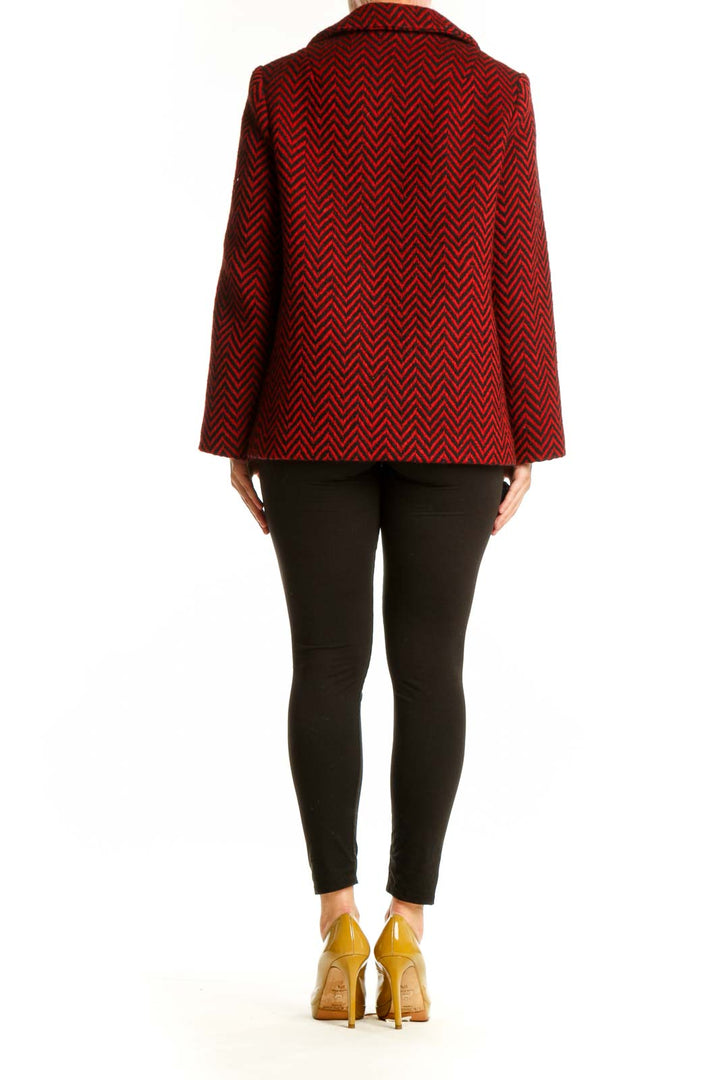 Red and black chevron wool blend blazer by Milly with tailored fit, back view