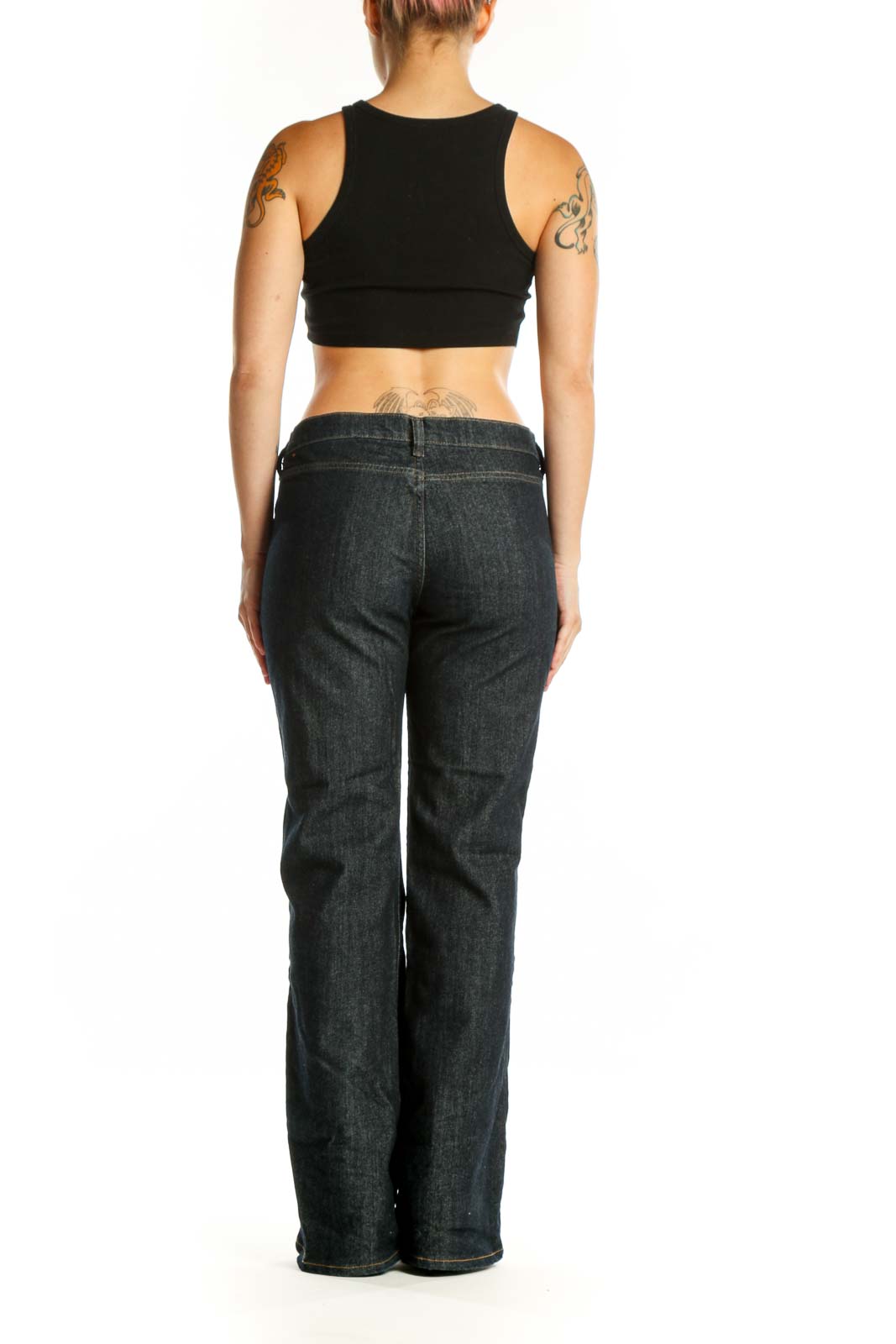 Black Dickies Denim Flare Jeans back view showing flare silhouette and authentic denim construction