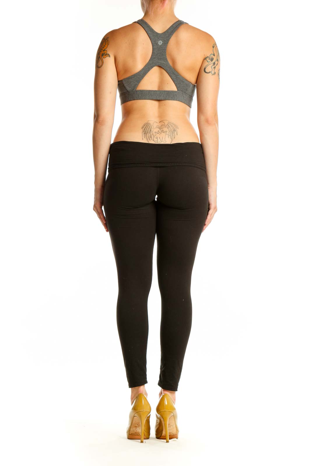 Gray Athleta Racerback Sports Bra back view showing supportive racerback design