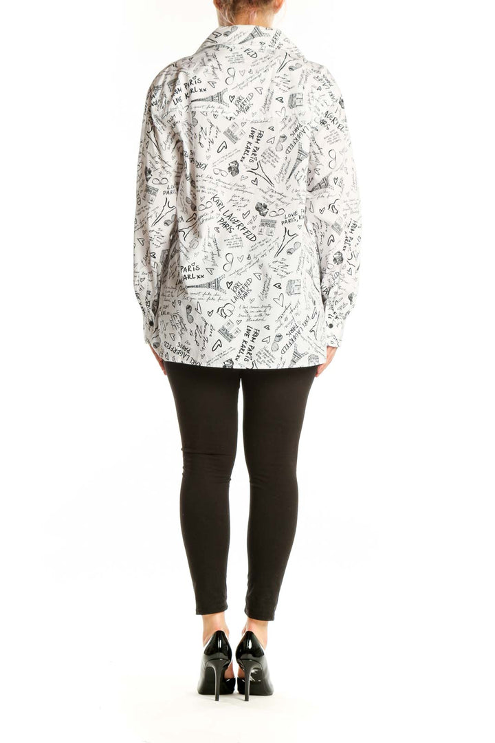 Cream Karl Lagerfeld cotton button-up shirt with all-over Paris graphic design, back view on model
